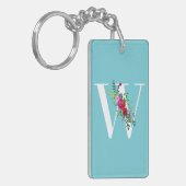 W Letter Initiaal Monogram Bloem Motief Aangepaste Sleutelhanger (Voorkant Links)