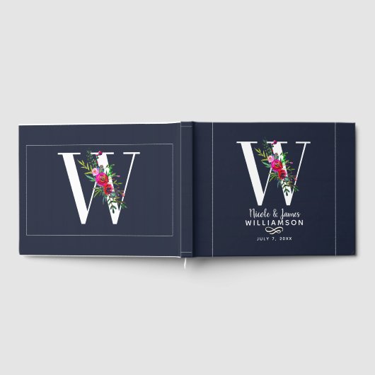 W Letter Initiaal Monogram Bloemen Naam Bruiloft Gastenboek (Volledig)