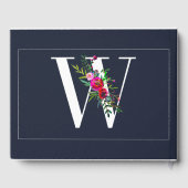 W Letter Initiaal Monogram Bloemen Naam Bruiloft Gastenboek (Achterkant)