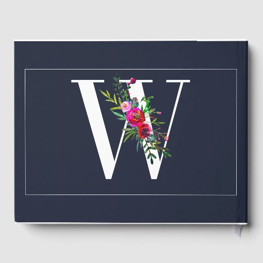 W Letter Initiaal Monogram Bloemen Naam Bruiloft Gastenboek (Achterkant)