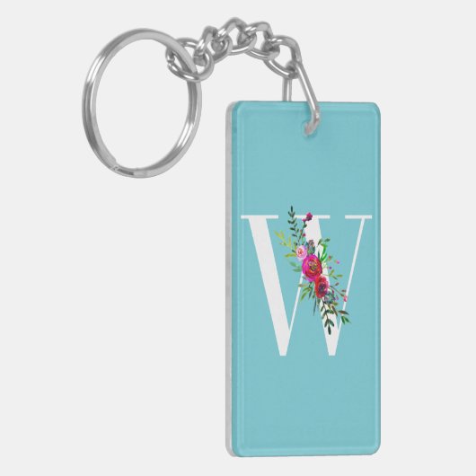 W Letter Initiaal Monogram Floral Aangepaste kleur Sleutelhanger (Voorkant Links)