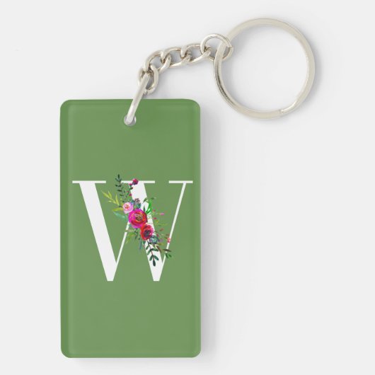 W Letter Initiaal Monogram Floral Aangepaste kleur Sleutelhanger (achterkant)