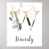 W Letter Monogram Groene Nursery Naam Muurprint Poster (Voorkant)