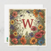 "W" Milano Rood: Bloom & Monogram Feestdagenkaart (Voorkant / Achterkant)