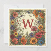 "W" Milano Rood: Bloom & Monogram Feestdagenkaart (Voorkant)