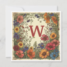 "W" Milano Rood: Bloom & Monogram Feestdagenkaart