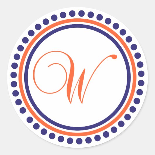 W Monogram (blauwe / Oranje puntcirkel) Ronde Sticker (Voorkant)