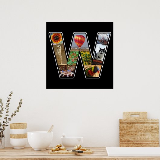 W Monogram Creëer Jouw eigen 9 Foto Collage Black Poster (Keuken)