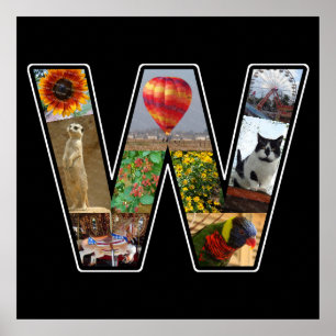 W Monogram Creëer Jouw eigen 9 Foto Collage Black Poster