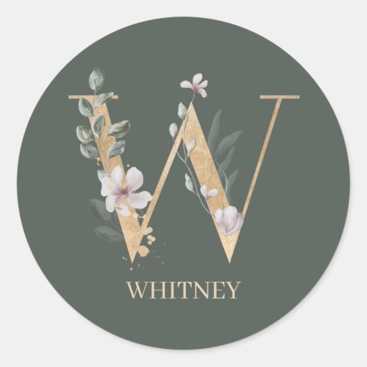 W Monogram Floral Ronde Sticker (Voorkant)
