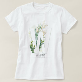 W Monogram Gold Greenery laat Elegant T-shirt