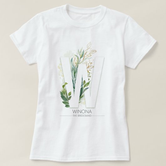 W Monogram Gold Greenery laat Elegant T-shirt (Design voorkant)