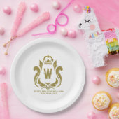 W Monogram Gouden Crest Papieren Bordje (Feest)