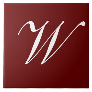 W Monogram Initiaal Wit op Wijnrood Tegeltje