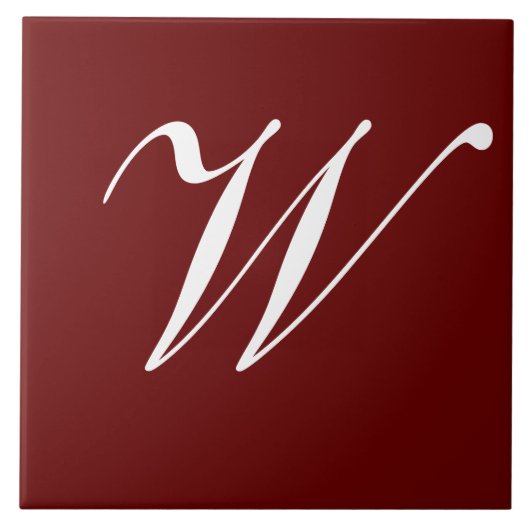 W Monogram Initiaal Wit op Wijnrood Tegeltje (Voorkant)