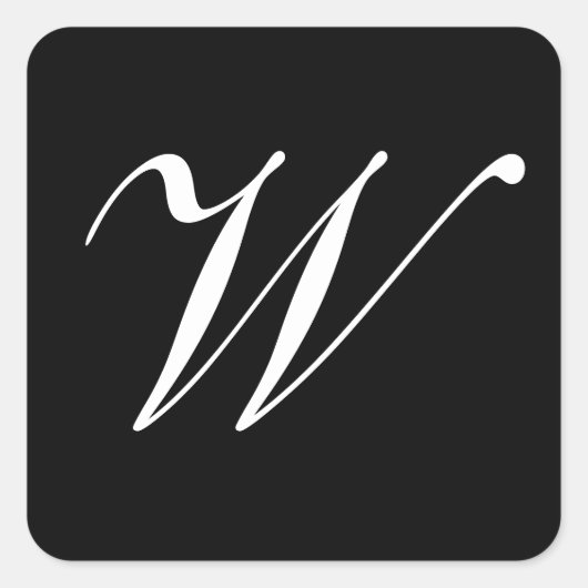 W Monogram Initiaal Wit op Zwart Vierkante Sticker (Voorkant)