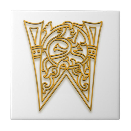 W Monogram "Irish Gold" Keramische Tegel Tegeltje (Voorkant)