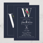 W Monogram Laatste Initiaal Modern Blauw Bloem Bru Kaart (Voorkant / Achterkant)