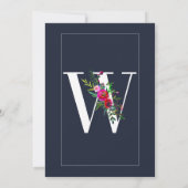 W Monogram Laatste Initiaal Modern Blue Floral Wed Kaart (Achterkant)