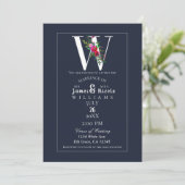 W Monogram Laatste Initiaal Moderne Blauwe Bloem B Kaart (Staand voorkant)