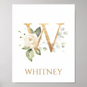 W Monogram wit roos Nursery Poster (Voorkant)