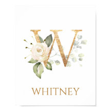 W Monogram wit roos Nursery Poster