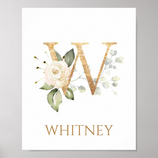 W Monogram wit roos Nursery Poster (Voorkant)