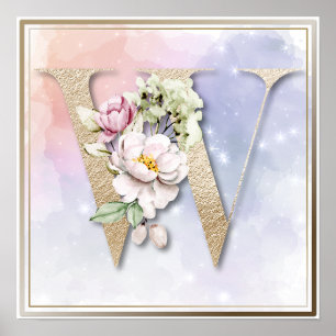 W Monogram Witte Roos Poster