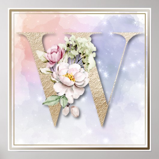 W Monogram Witte Roos Poster (Voorkant)