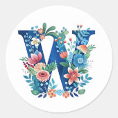 "'W' mooi bloemenmonogram" Ronde Sticker (Voorkant)