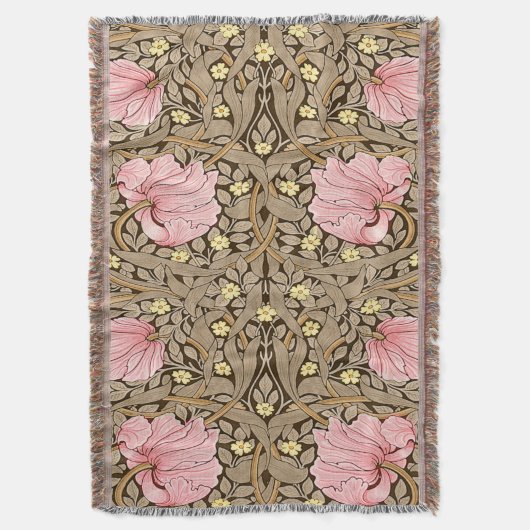 W Morris Pimpernel Pattern in Pink & Sepia Deken (Voorkant Verticaal)