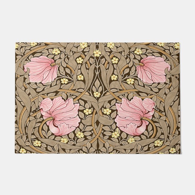 W Morris Pimpernel Pattern in Pink & Sepia Deurmat (Voorkant)
