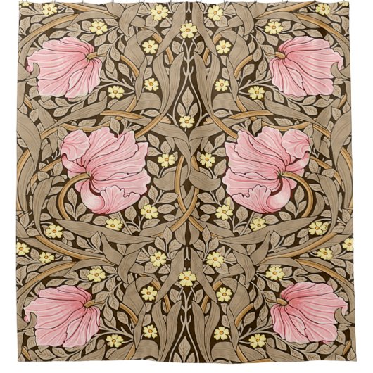 W Morris Pimpernel Pattern in Pink & Sepia Douchegordijn (Voorkant)
