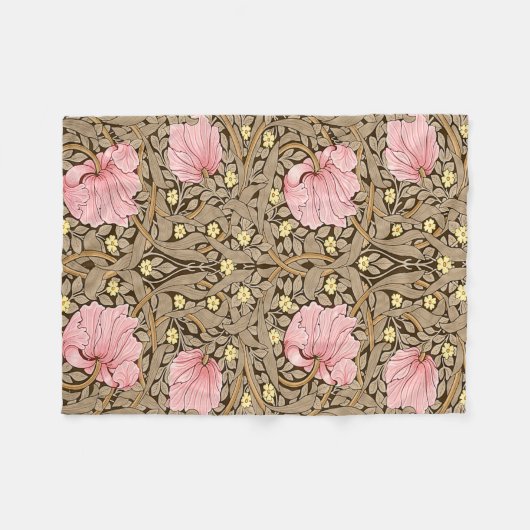 W Morris Pimpernel Pattern in Pink & Sepia Fleece Deken (Voorkant (Horizontaal))