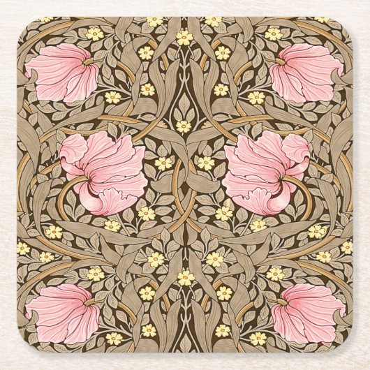 W Morris Pimpernel Pattern in Pink & Sepia Kartonnen Onderzetters (Voorkant)