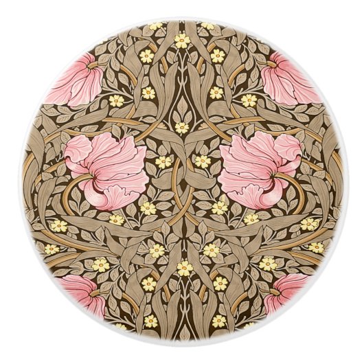 W Morris Pimpernel Pattern in Pink & Sepia Keramische Knop (Voorkant)