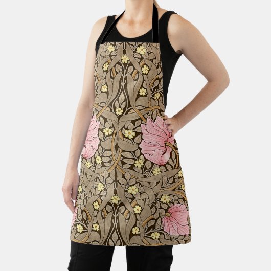 W Morris Pimpernel Pattern in Pink & Sepia Schort (Insitu)