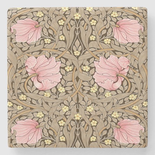 W Morris Pimpernel Pattern in Pink & Sepia Stenen Onderzetter (Voorkant)