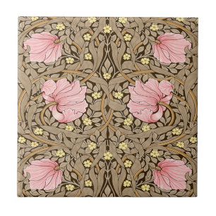 W Morris Pimpernel Pattern in Pink & Sepia Tegeltje