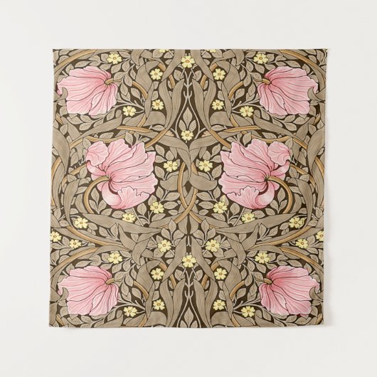 W Morris Pimpernel Pattern in Pink & Sepia Wandkleed (Voorkant)
