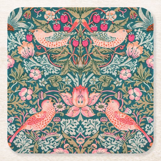 W Morris Pink Strawberry Thief Kartonnen Onderzetters (Voorkant)