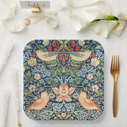 W Morris Strawberry Thief Vierkante Papier Borden Papieren Bordje (Huwelijk)