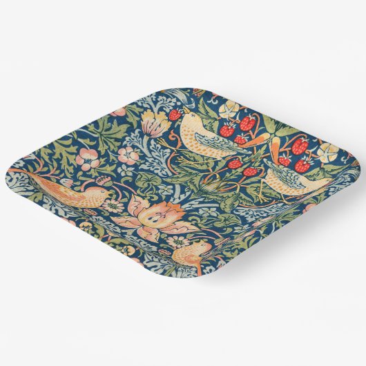 W Morris Strawberry Thief Vierkante Papier Borden Papieren Bordje (Gebogen)