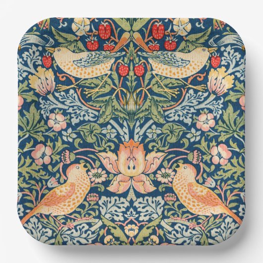 W Morris Strawberry Thief Vierkante Papier Borden Papieren Bordje (Voorkant)
