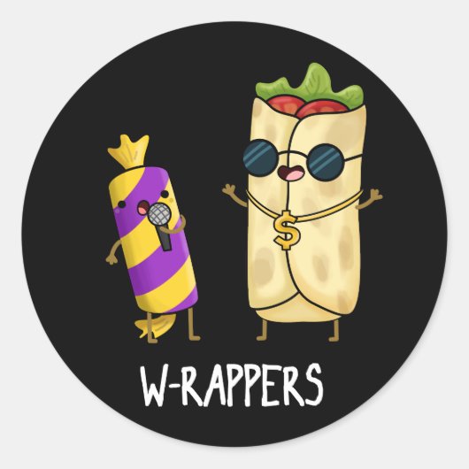W-rappers Funny Food Pun Dark BG Ronde Sticker (Voorkant)