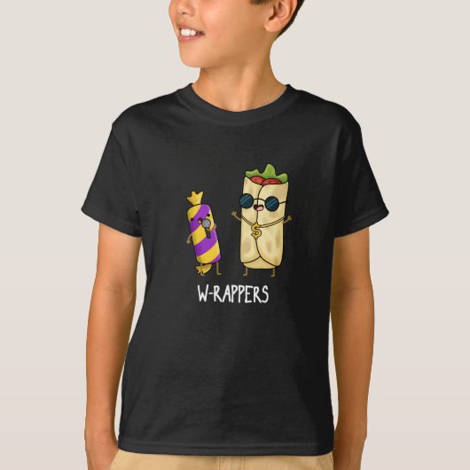 W-rappers Funny Food Pun Dark BG T-shirt (Voorkant)