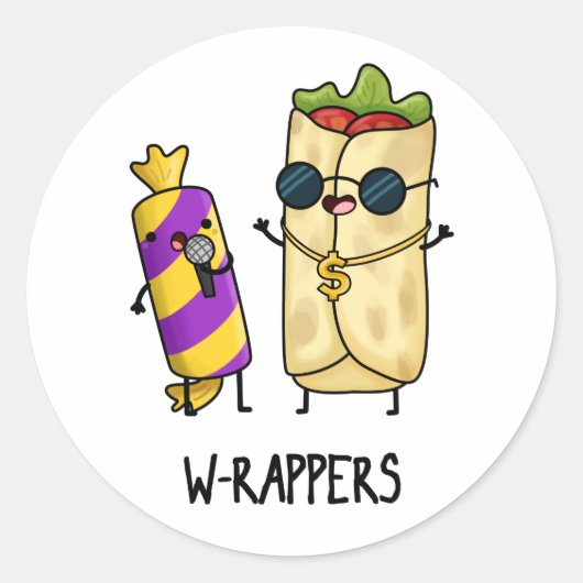 W-rappers Funny Food Pun Ronde Sticker (Voorkant)