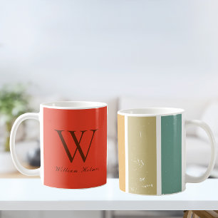 W Retro Regenboog Strepen Custom Initiaal Koffiemok