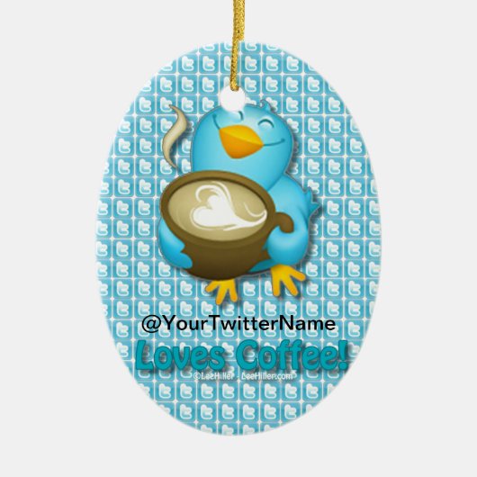 W/ Uw Twitter-naam Koffee Bird aanpassen Keramisch Ornament (Voorkant)