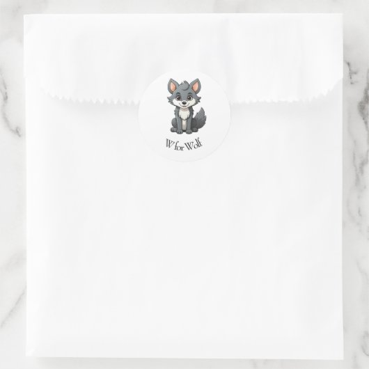 W voor Wolf Ronde Sticker (Tas)